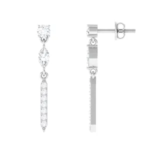 1 CT Moissanite Minimal Dangle Earrings with Screw Back