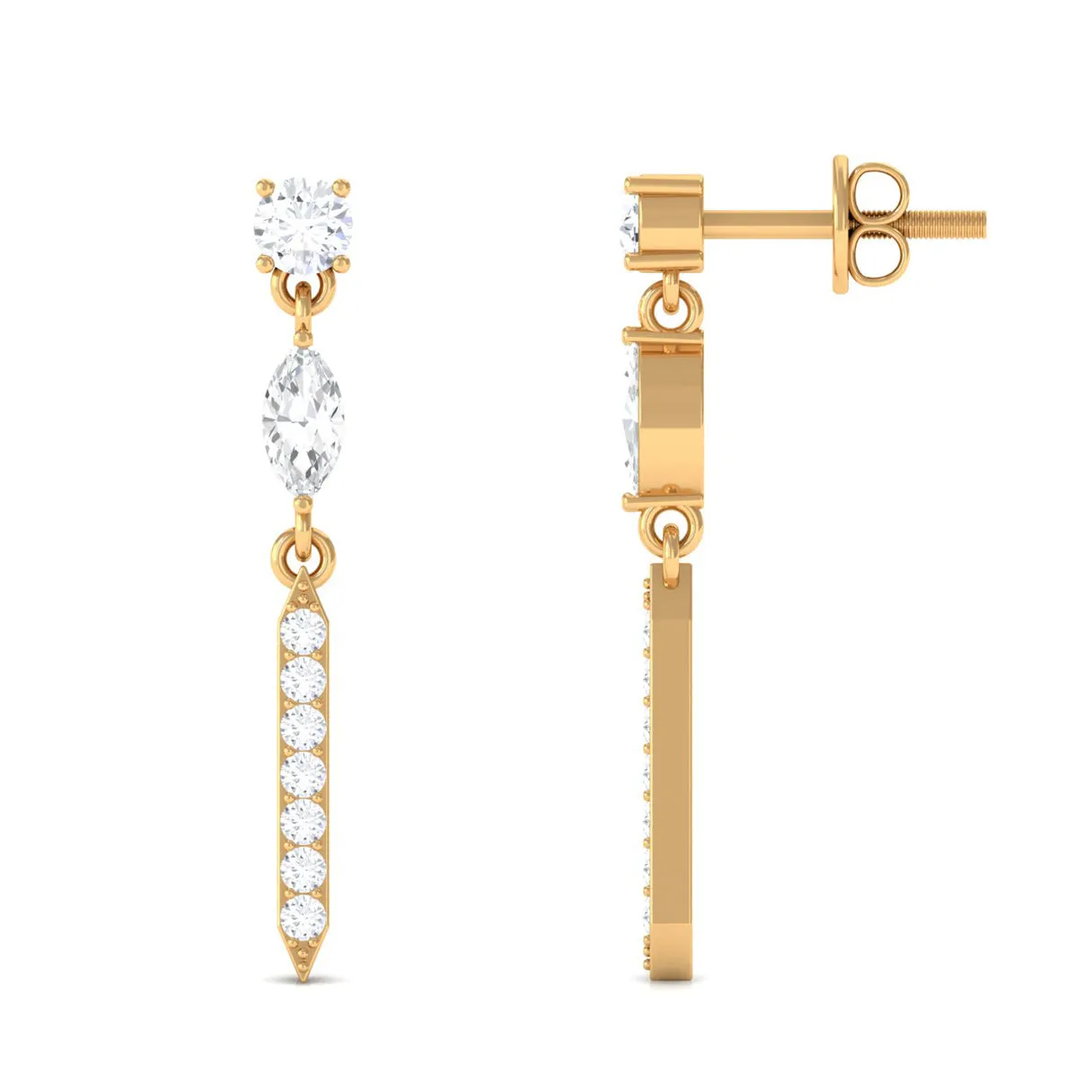 1 CT Moissanite Minimal Dangle Earrings with Screw Back