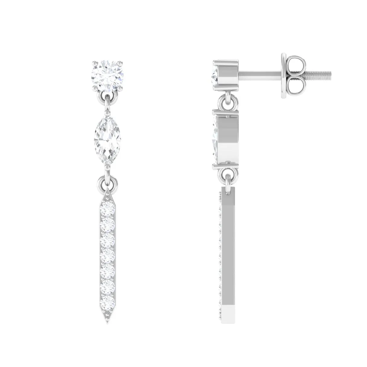 1 CT Moissanite Minimal Dangle Earrings with Screw Back