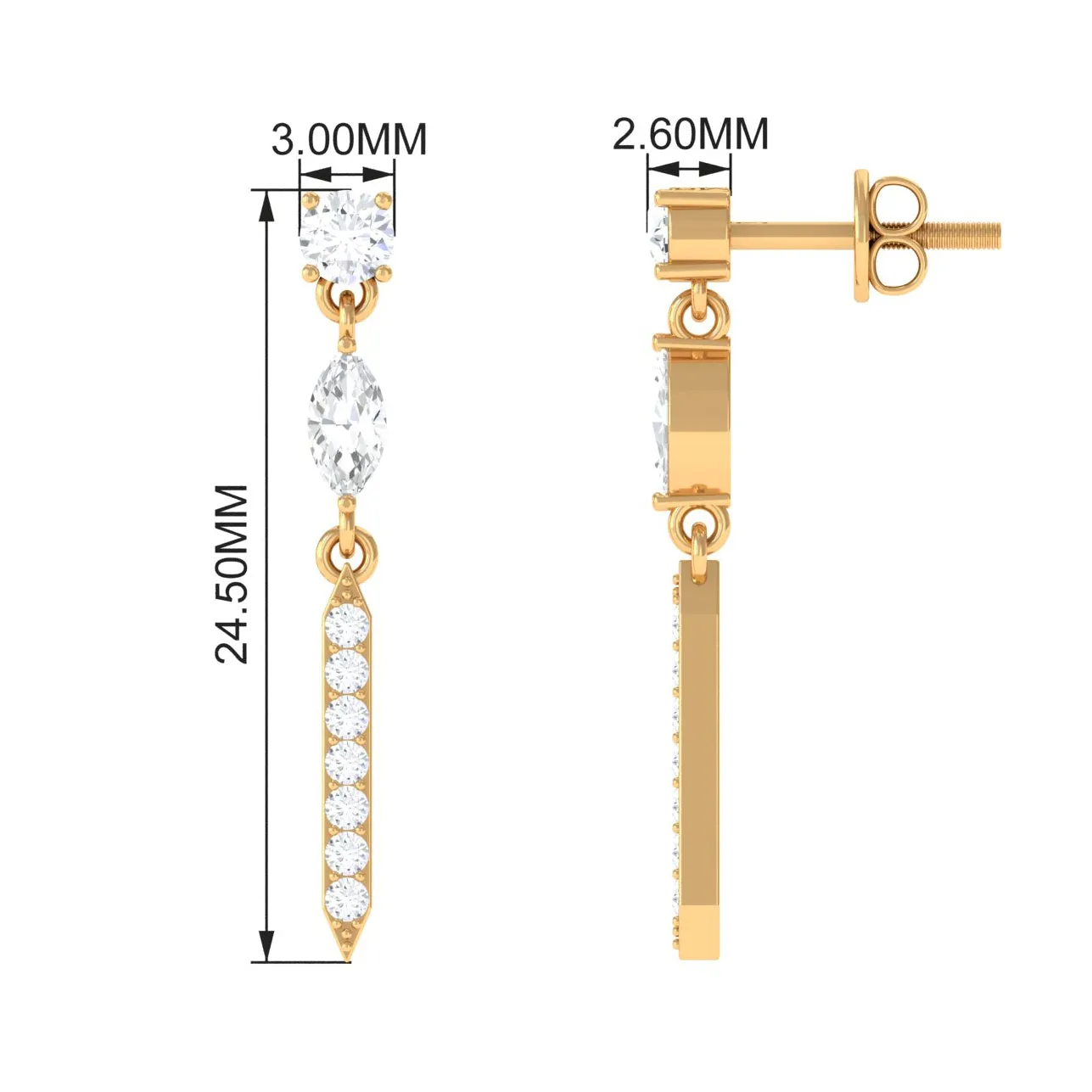 1 CT Moissanite Minimal Dangle Earrings with Screw Back
