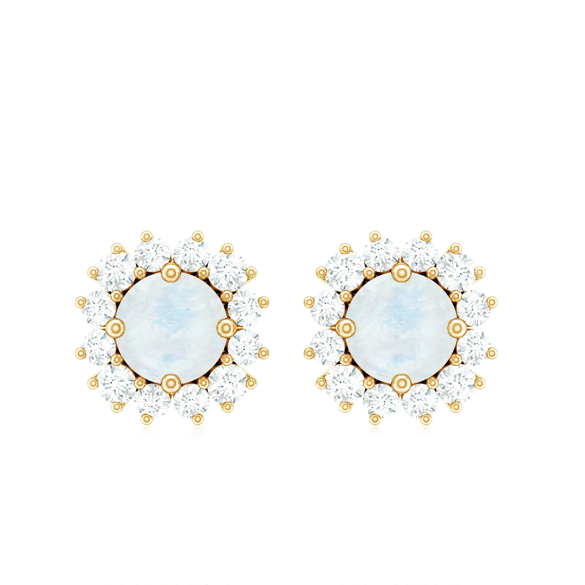 1 CT Moonstone and Diamond Halo Stud Earrings