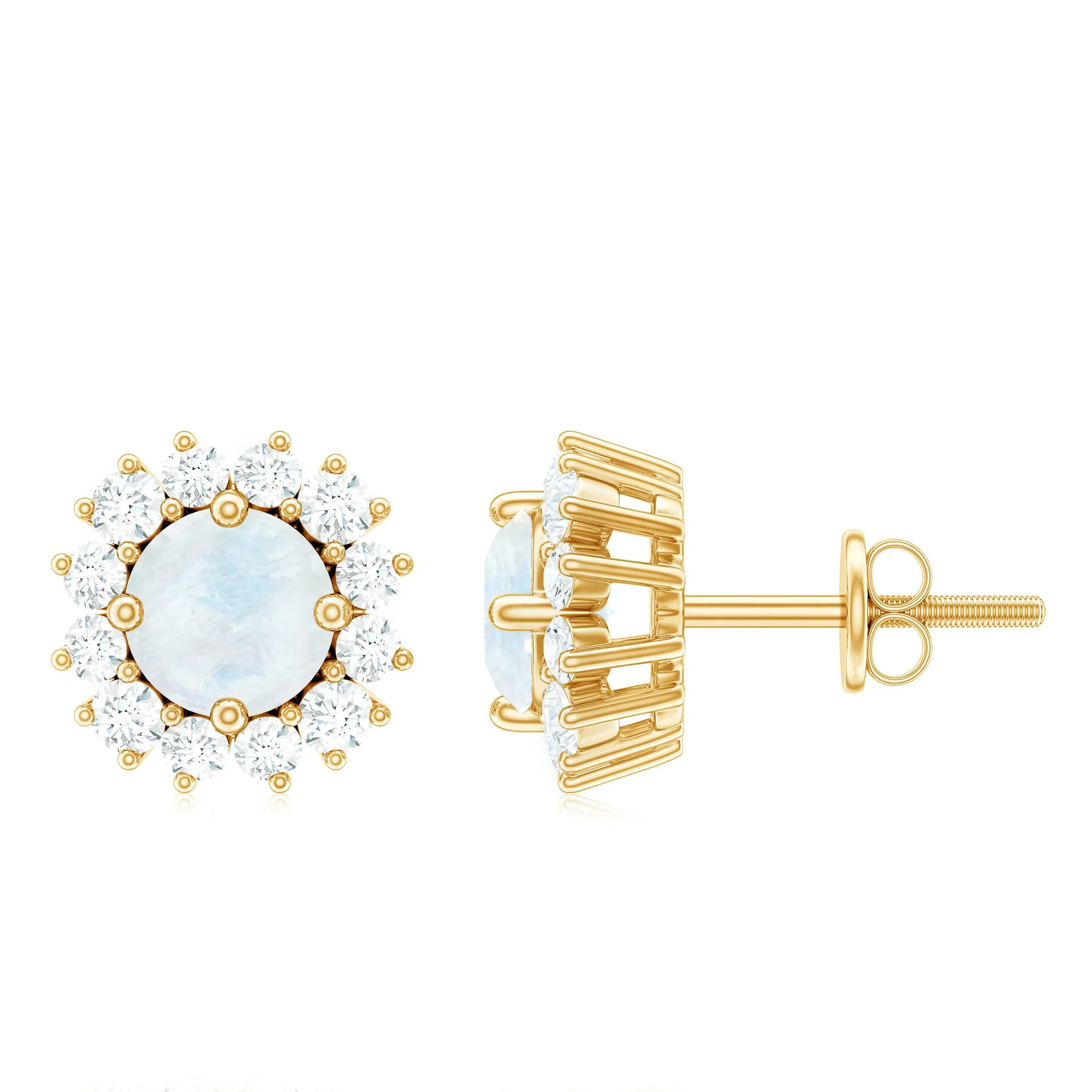 1 CT Moonstone and Diamond Halo Stud Earrings