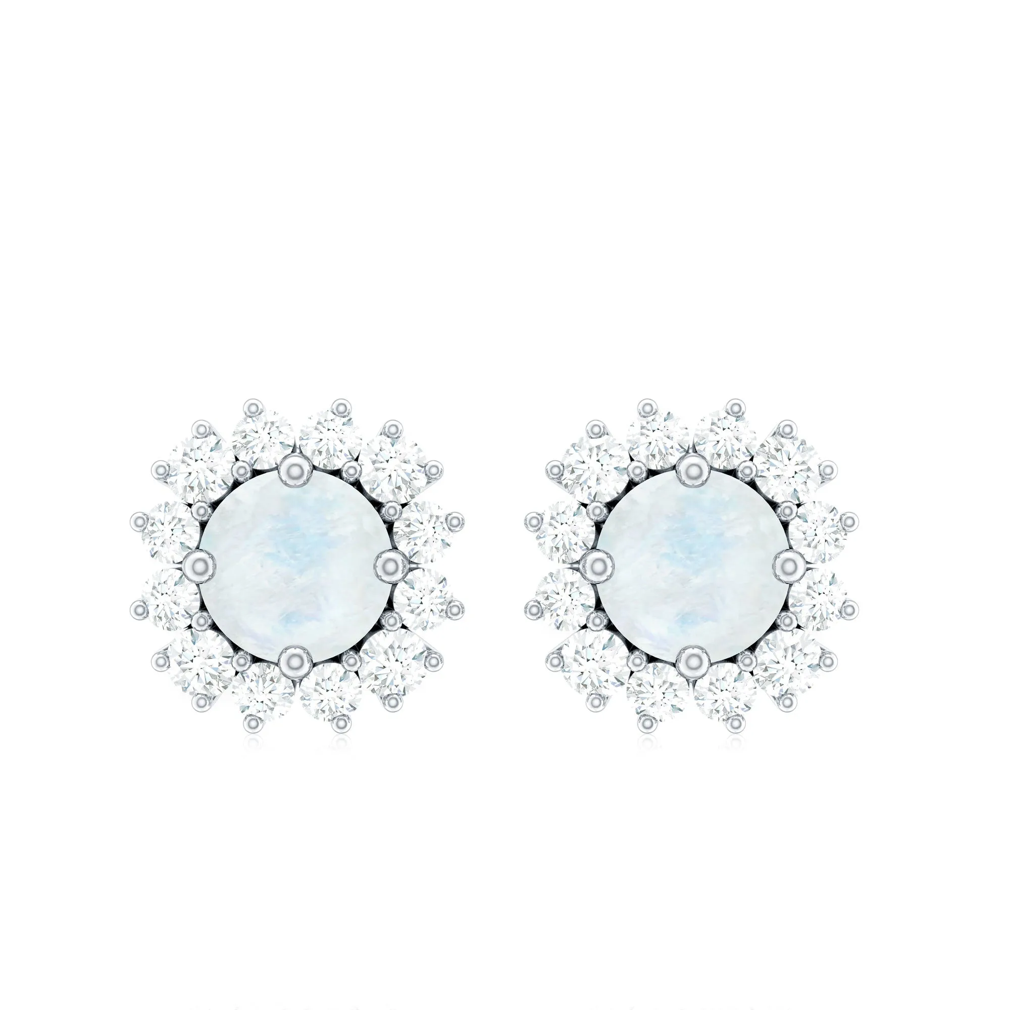 1 CT Moonstone and Diamond Halo Stud Earrings