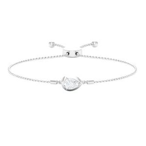 1 CT Pear Cut Solitaire Zircon Simple Bolo Bracelet in Prong Setting