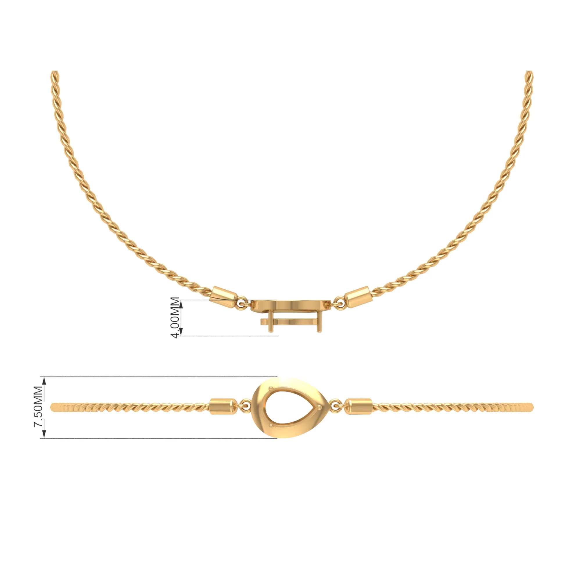 1 CT Pear Cut Solitaire Zircon Simple Bolo Bracelet in Prong Setting