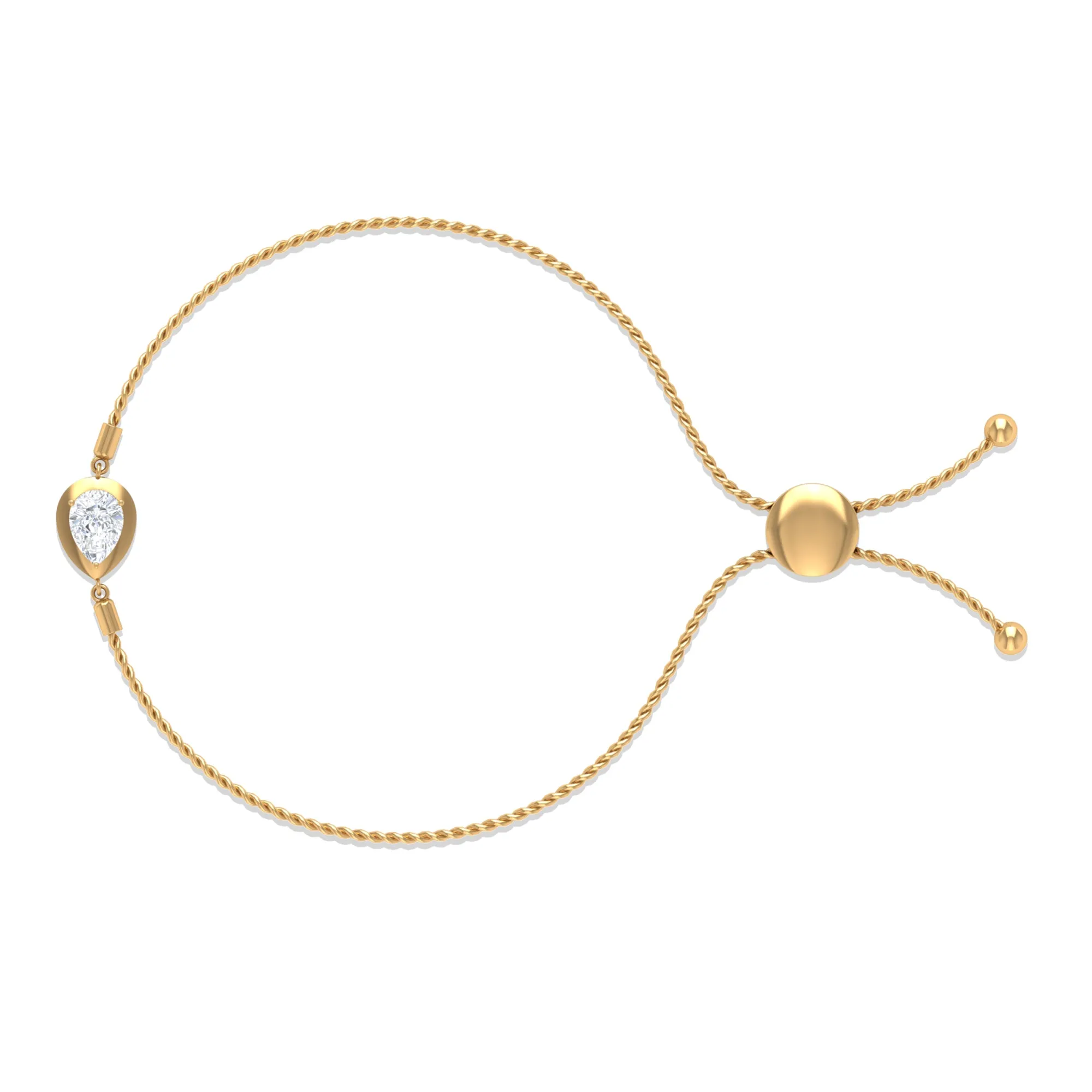 1 CT Pear Cut Solitaire Zircon Simple Bolo Bracelet in Prong Setting