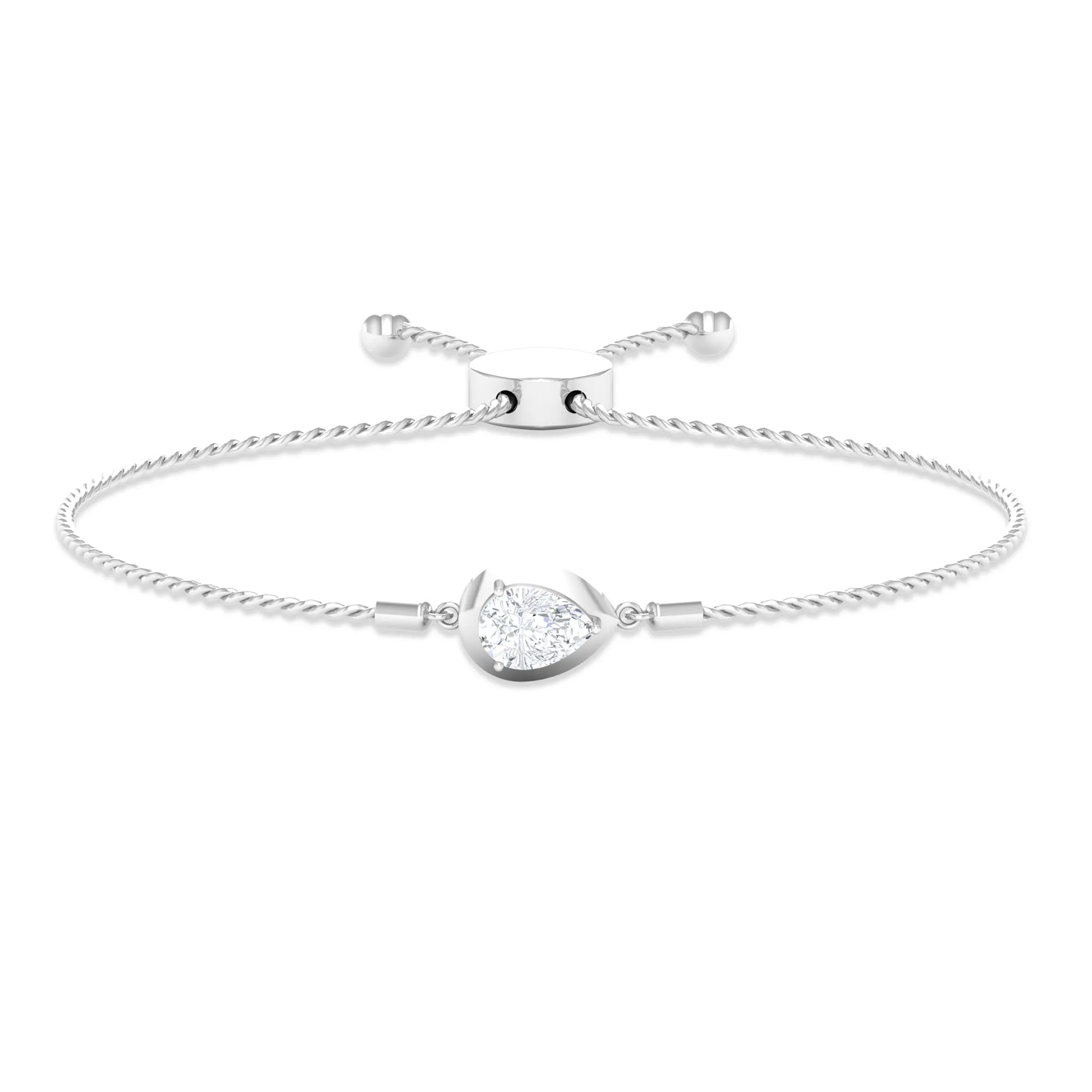 1 CT Pear Cut Solitaire Zircon Simple Bolo Bracelet in Prong Setting