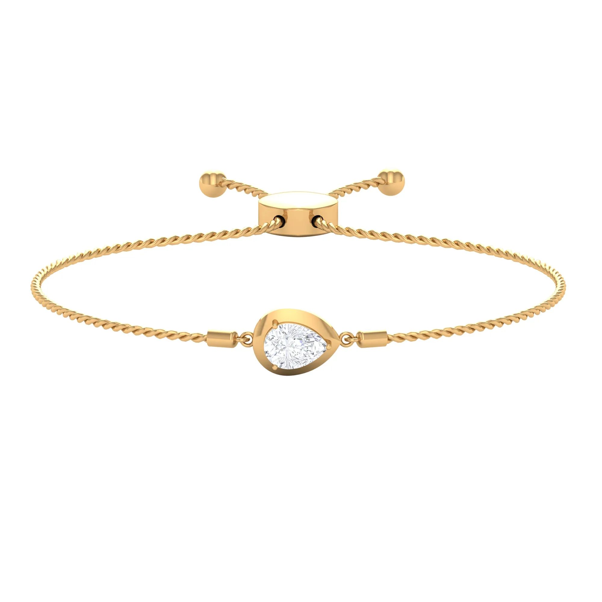 1 CT Pear Cut Solitaire Zircon Simple Bolo Bracelet in Prong Setting