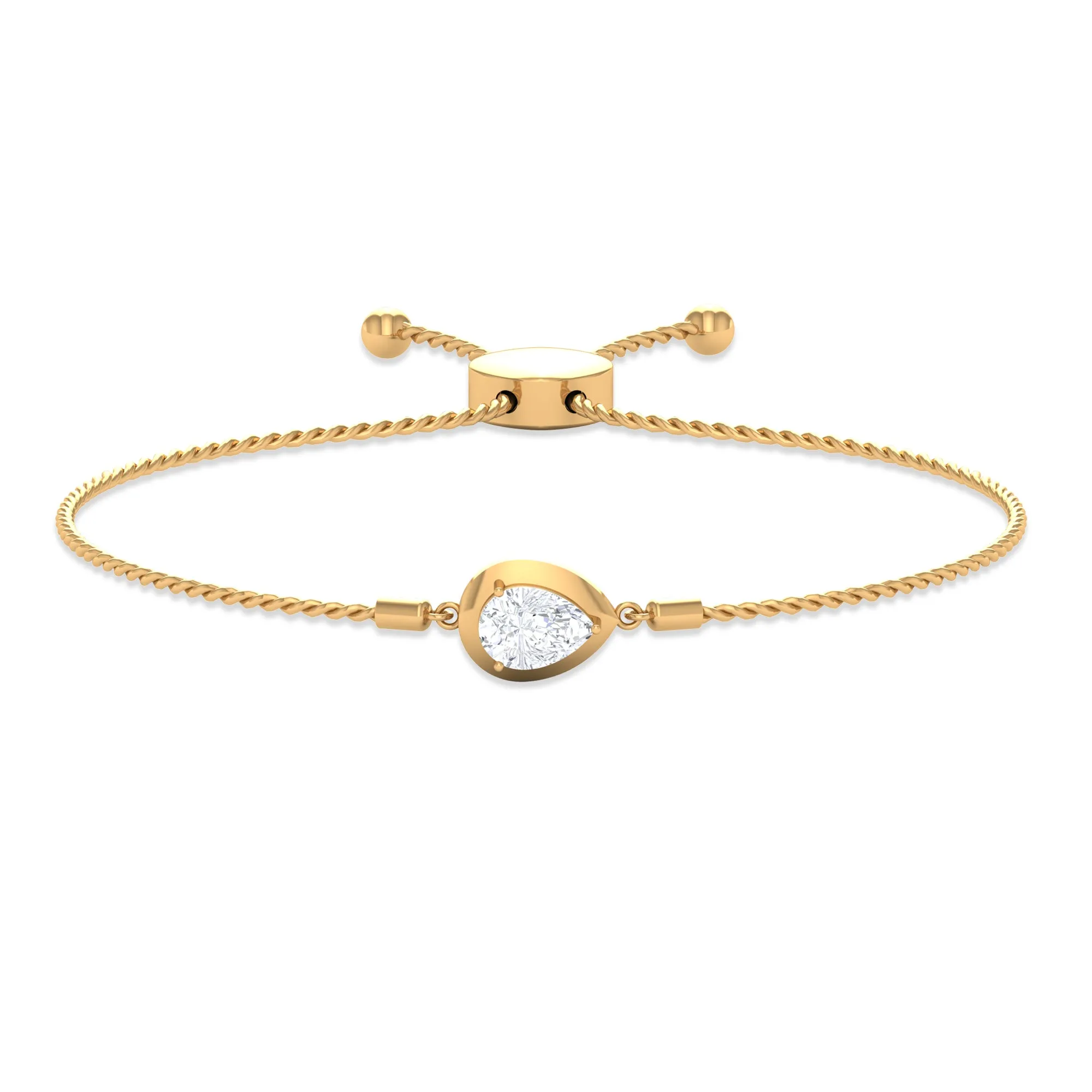 1 CT Pear Cut Solitaire Zircon Simple Bolo Bracelet in Prong Setting