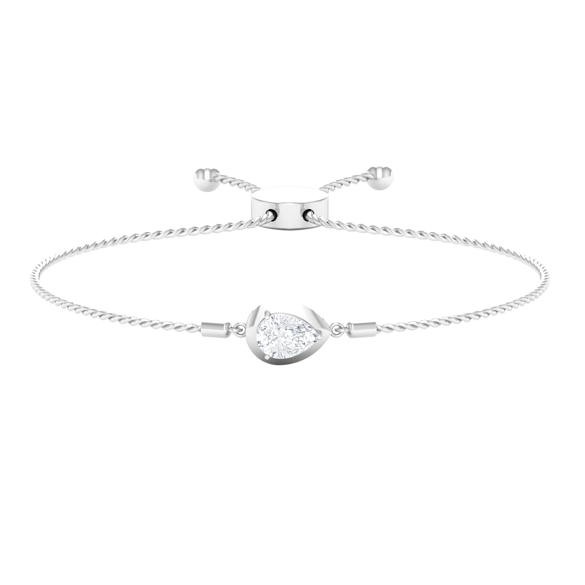 1 CT Pear Cut Solitaire Zircon Simple Bolo Bracelet in Prong Setting