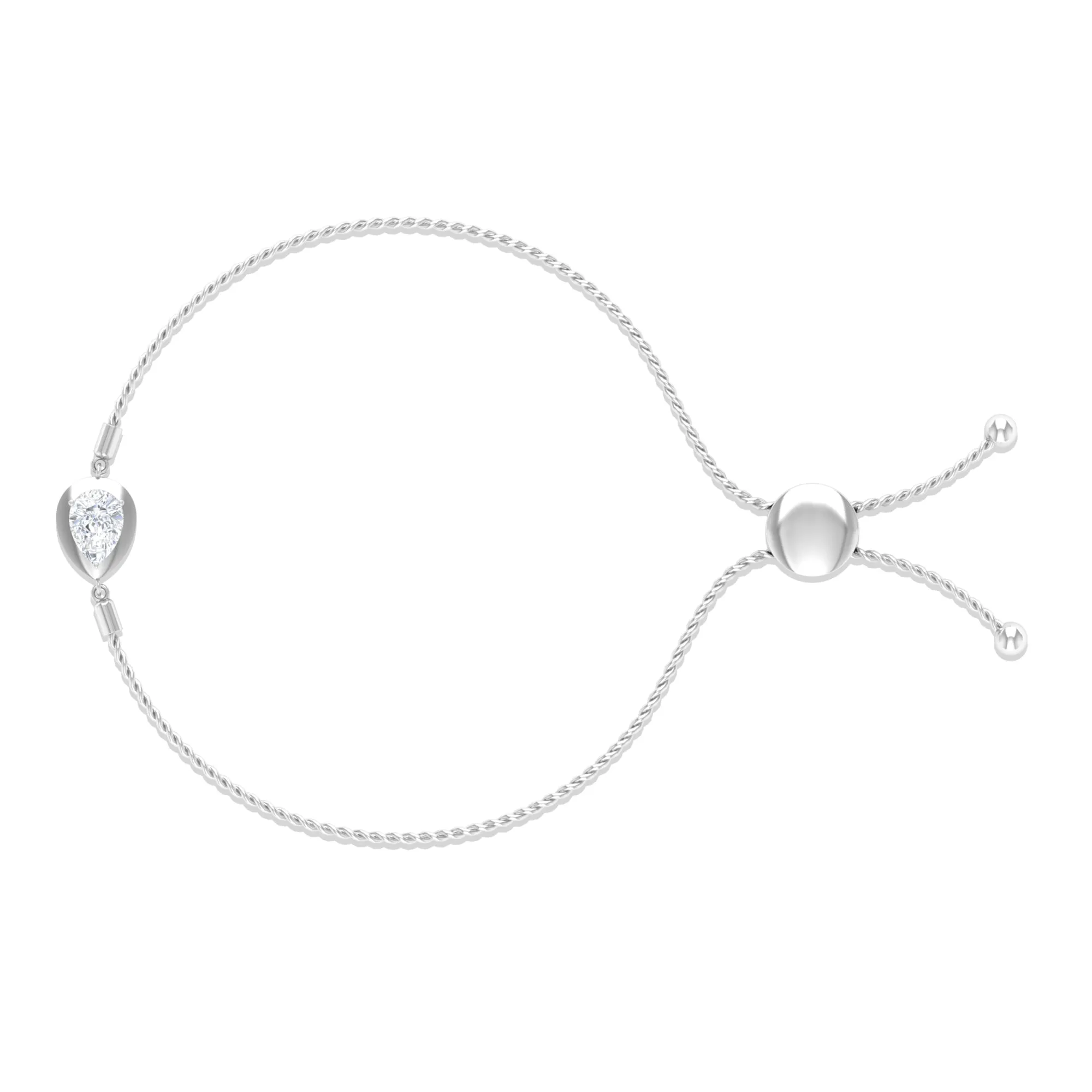 1 CT Pear Cut Solitaire Zircon Simple Bolo Bracelet in Prong Setting