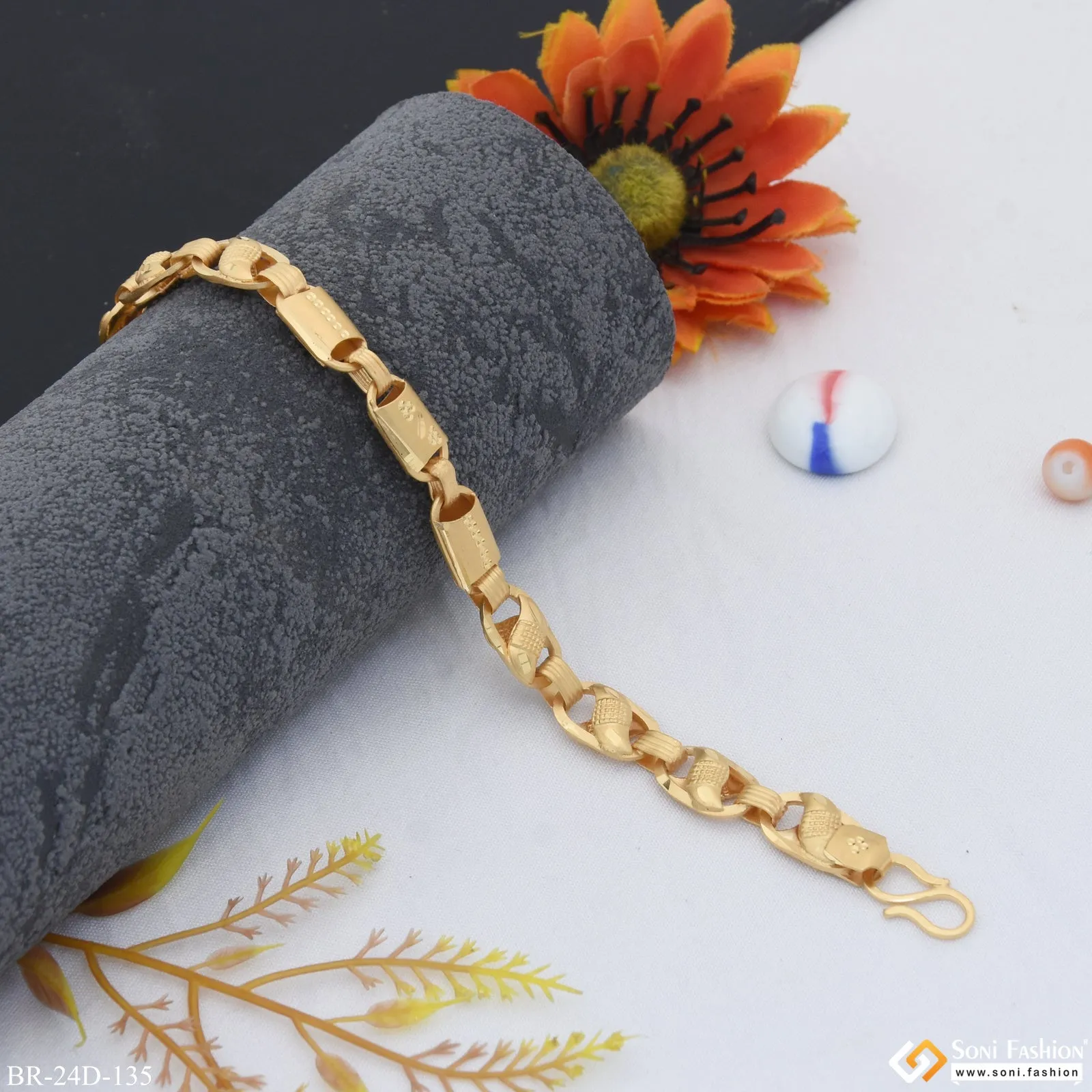 1 Gram Gold Plated 2 In 1 Kohli Best Quality Bracelet for Men - Style D135