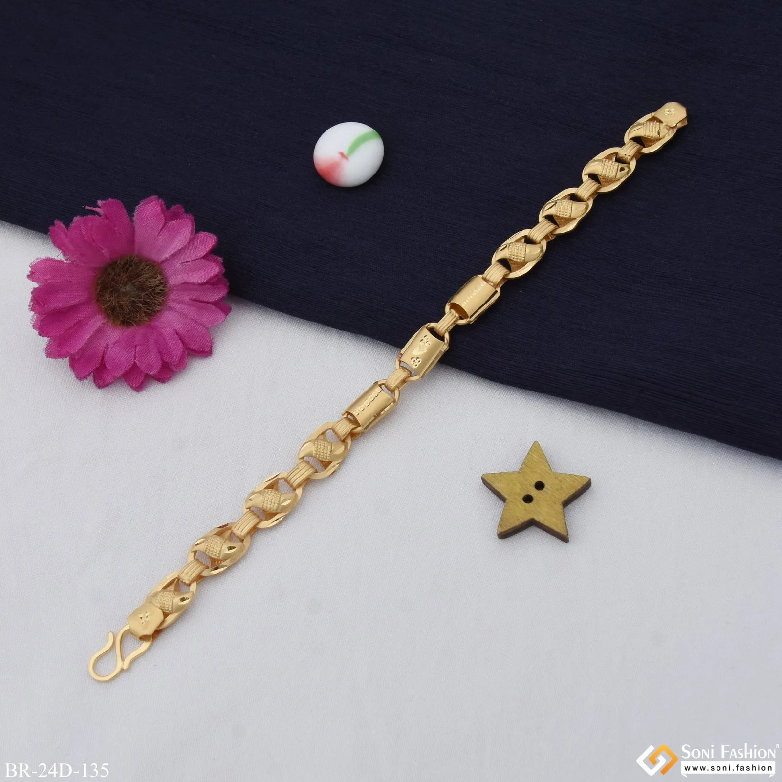 1 Gram Gold Plated 2 In 1 Kohli Best Quality Bracelet for Men - Style D135