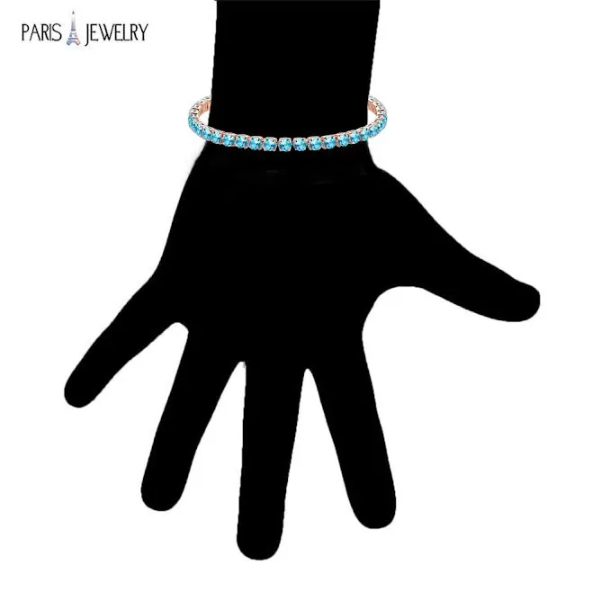 10k Rose Gold 7 Cttw Created Blue Topaz Round Adjustable Tennis Plated Bracelet