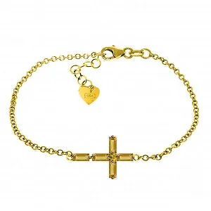 1.15 Carat 14K Solid Yellow Gold Cross Bracelet Natural Citrine