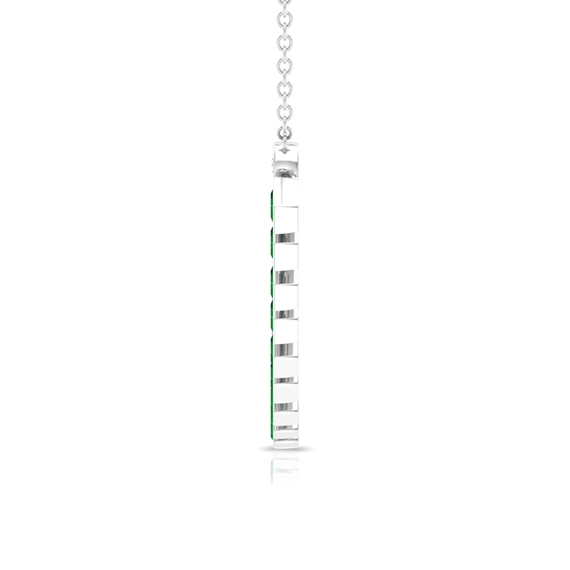 1.25 CT Created Emerald Curved Bar Pendant Necklace with Zircon