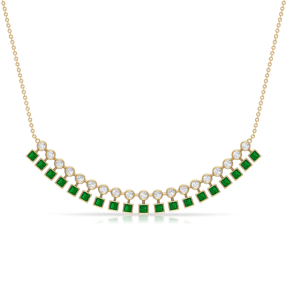 1.25 CT Created Emerald Curved Bar Pendant Necklace with Zircon
