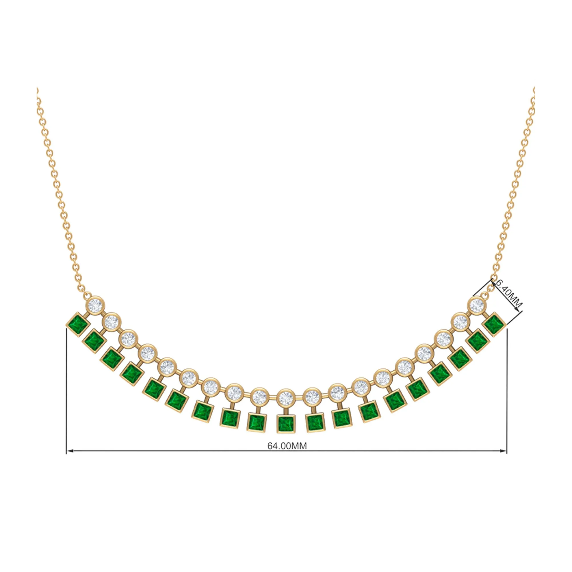 1.25 CT Created Emerald Curved Bar Pendant Necklace with Zircon