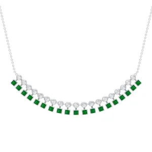 1.25 CT Created Emerald Curved Bar Pendant Necklace with Zircon