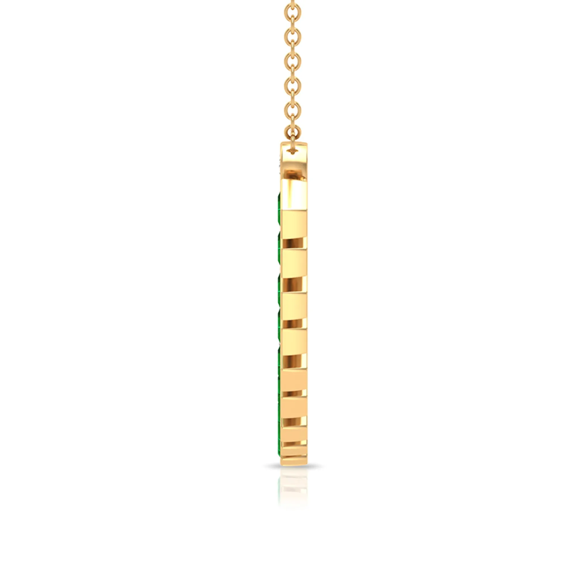 1.25 CT Created Emerald Curved Bar Pendant Necklace with Zircon