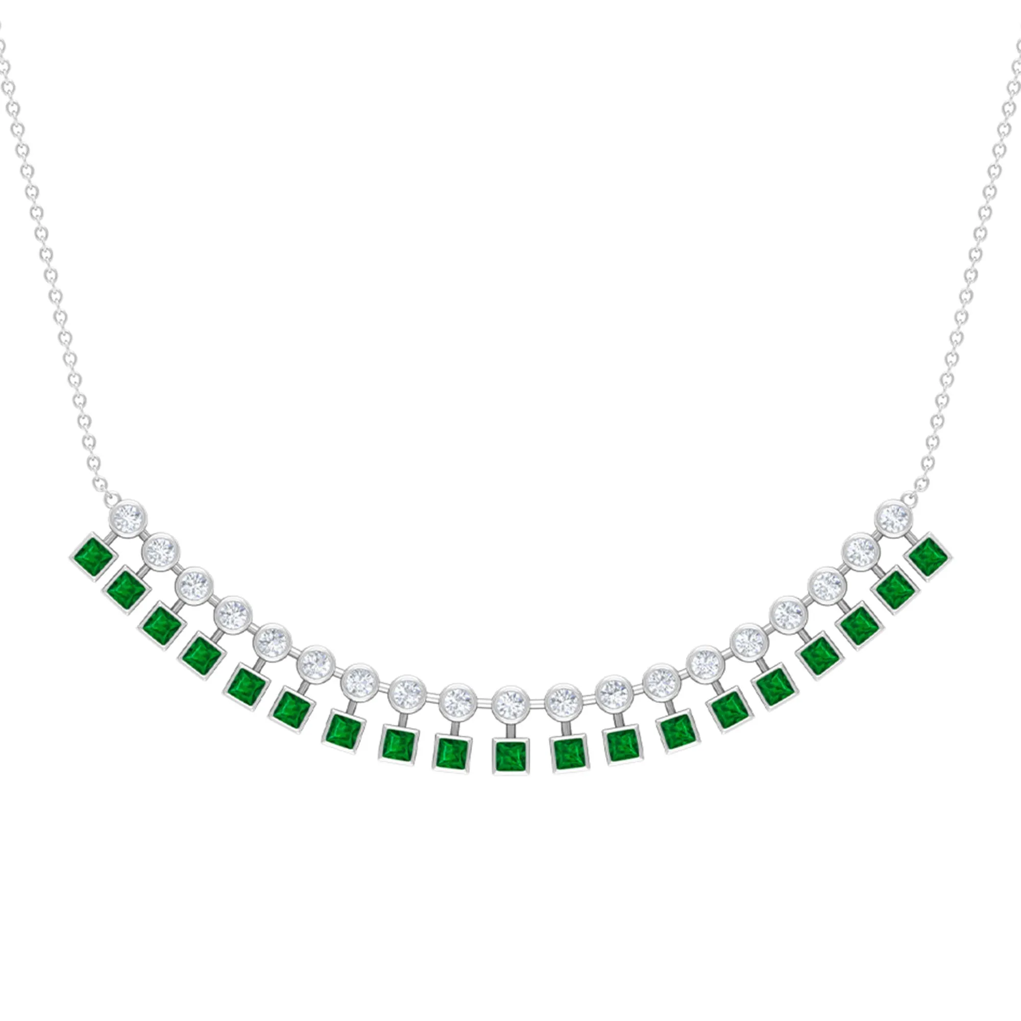 1.25 CT Created Emerald Curved Bar Pendant Necklace with Zircon