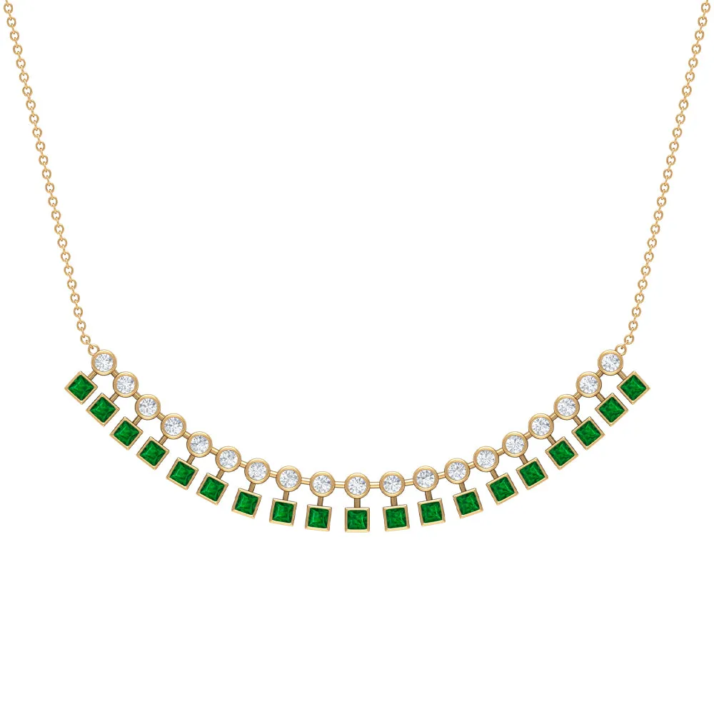 1.25 CT Created Emerald Curved Bar Pendant Necklace with Zircon