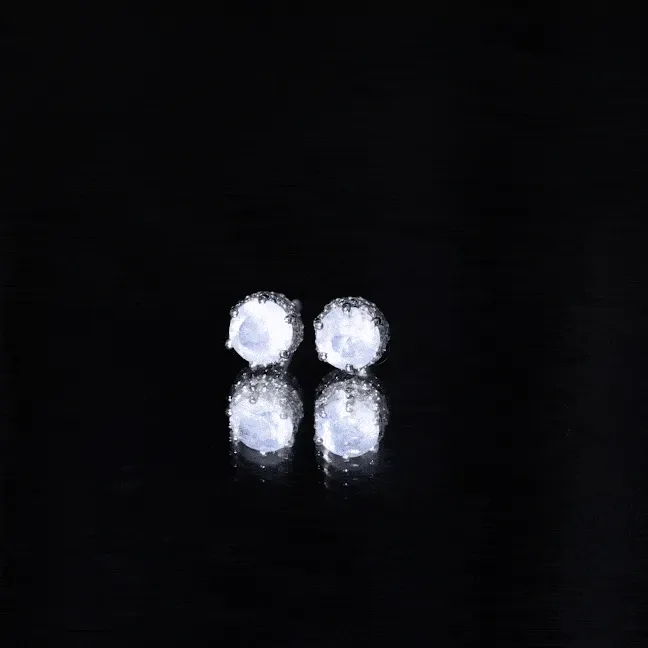 1.25 CT Moonstone Solitaire and Diamond Stud Earrings