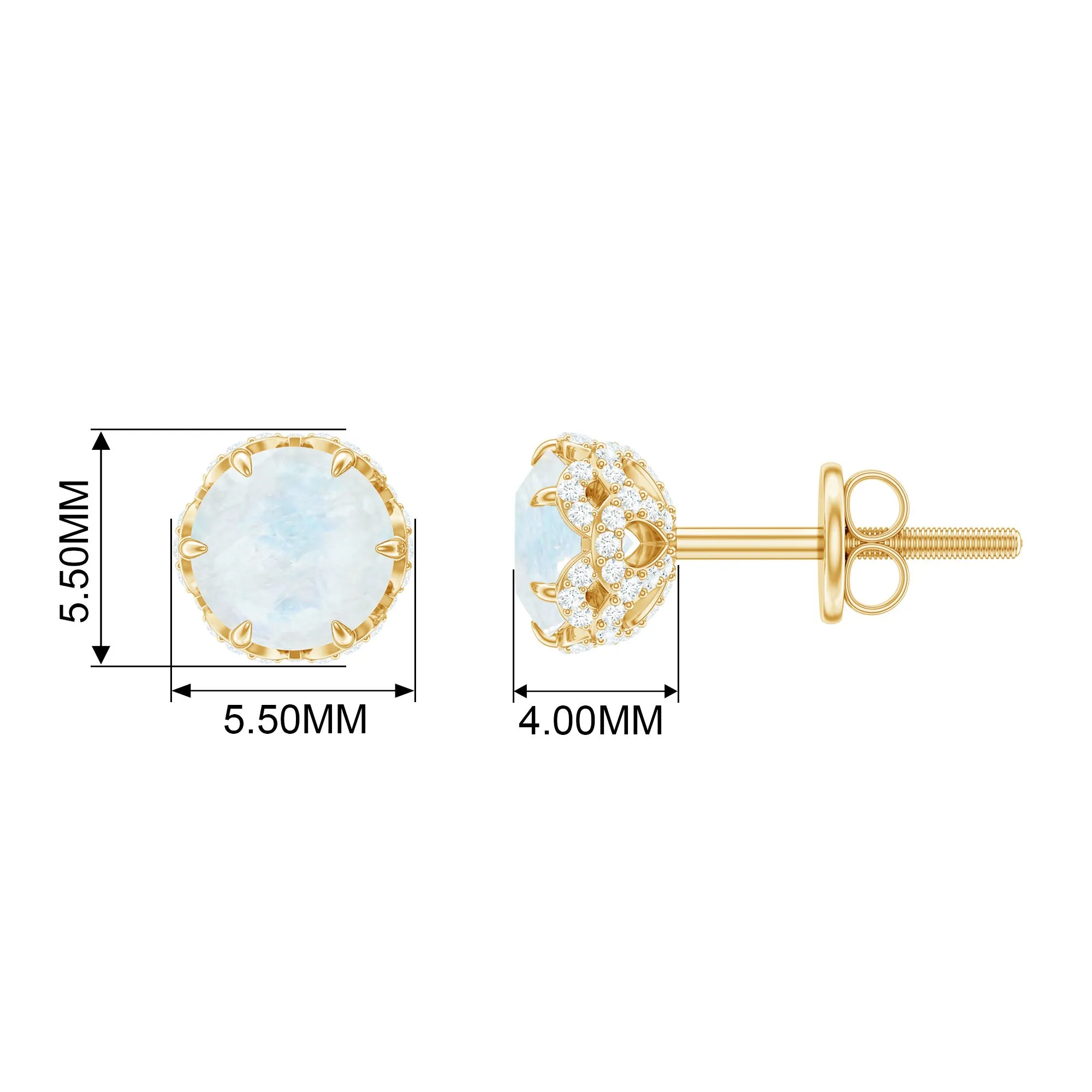 1.25 CT Moonstone Solitaire and Diamond Stud Earrings