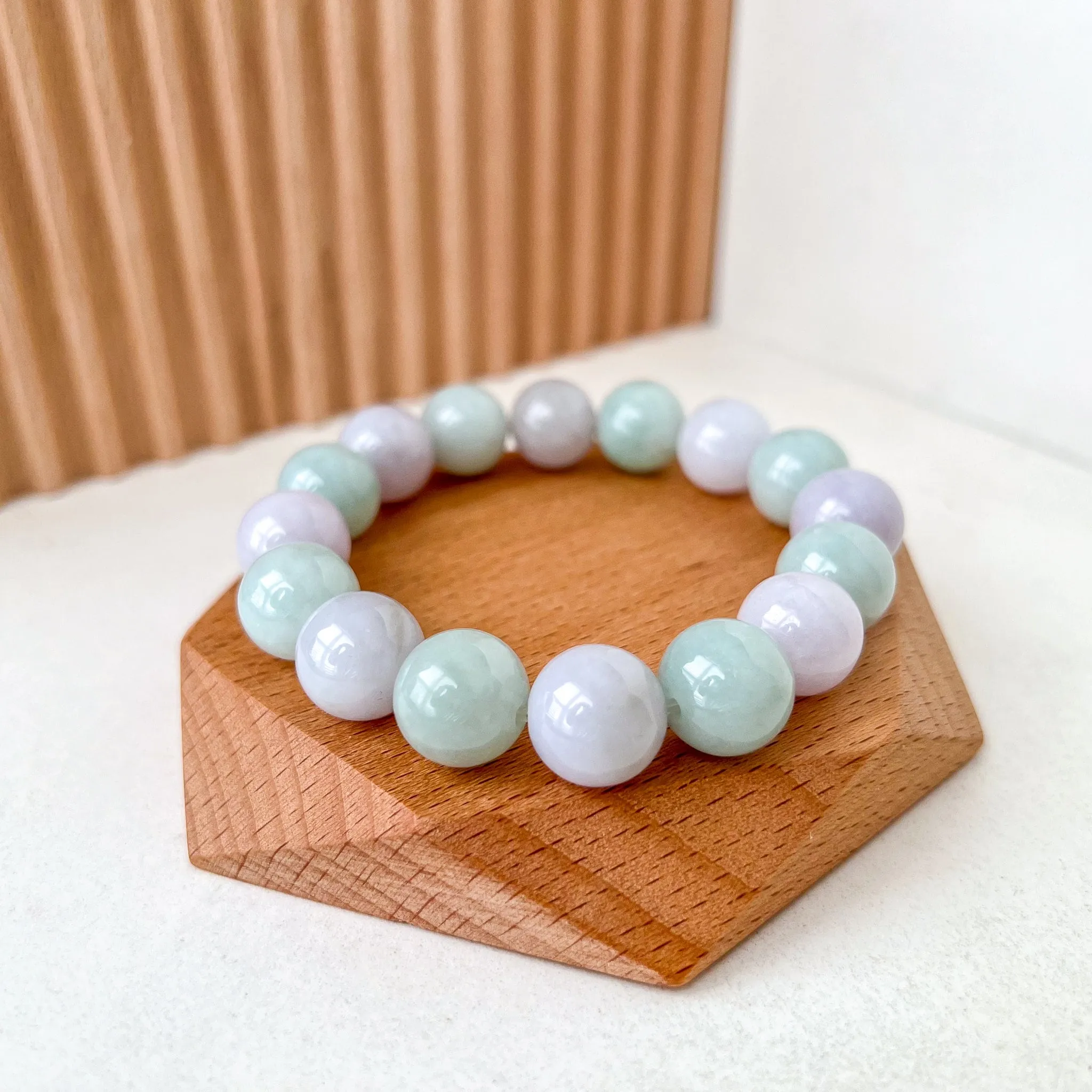 13.0 mm Jadeite Jade Light Lavender Purple and Green Bracelet, YGR-0223-1705612522
