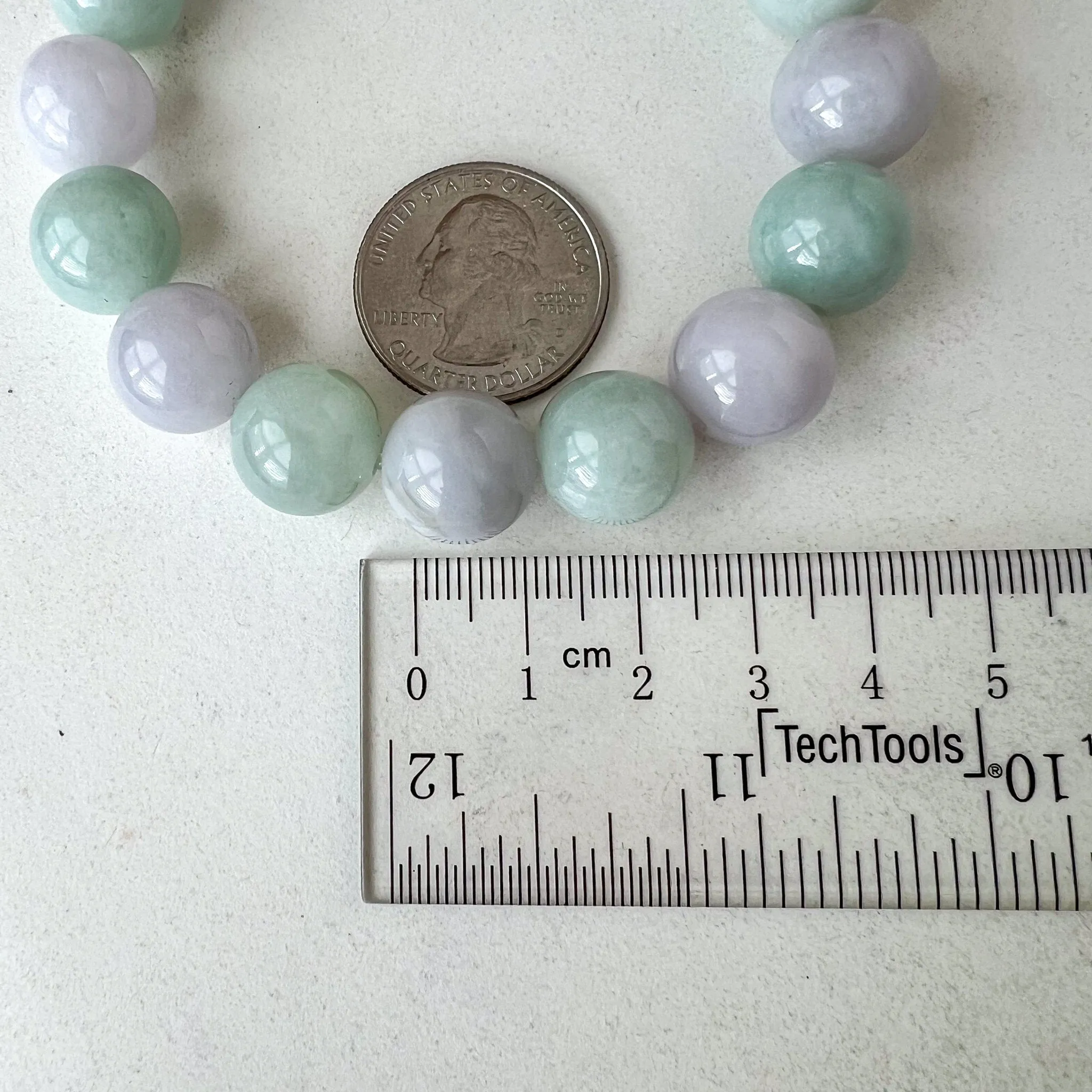 13.0 mm Jadeite Jade Light Lavender Purple and Green Bracelet, YGR-0223-1705612522