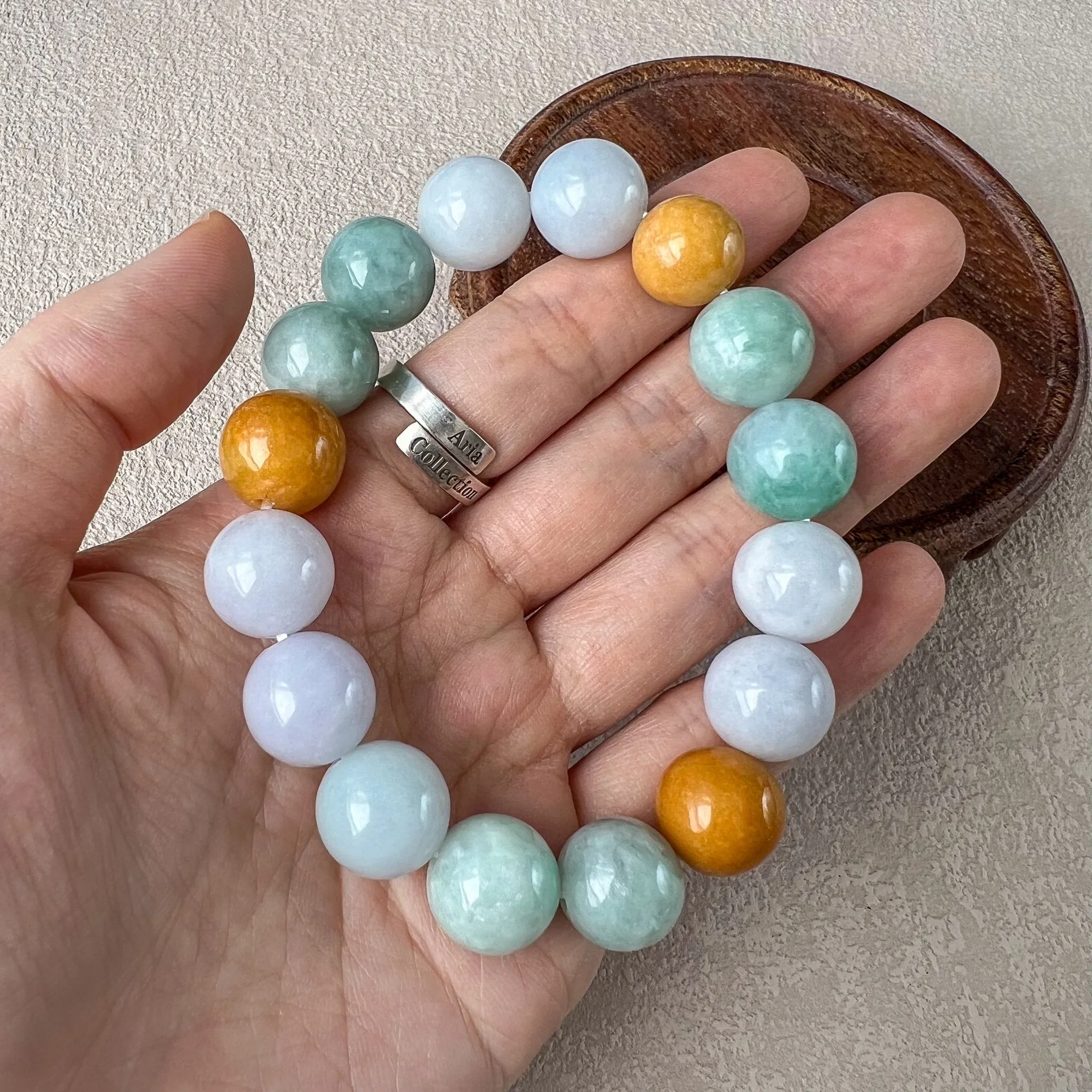 13.5 mm Jadeite Jade Light Lavender Purple and Green Yellow Bracelet, LZG-0822-3335705