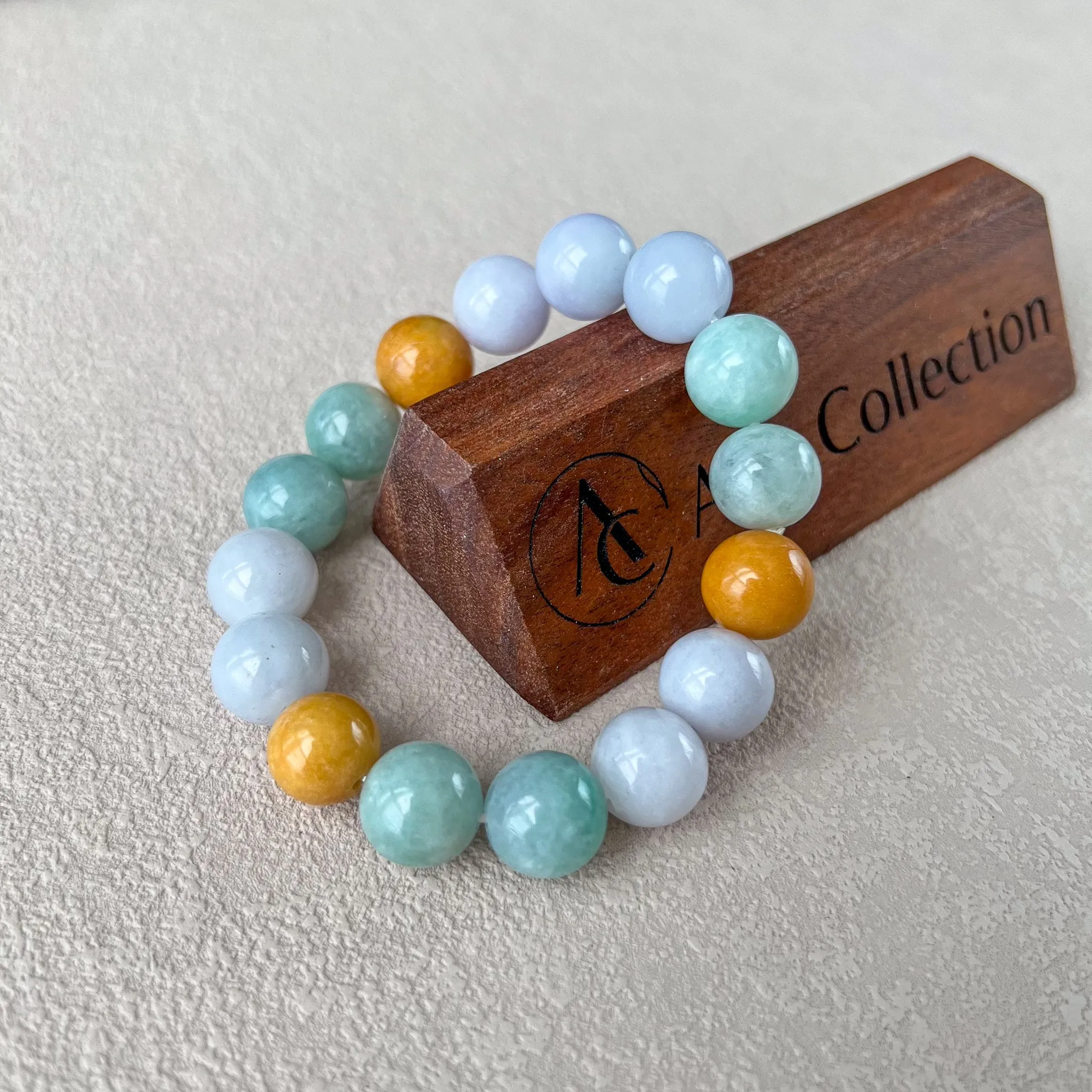 13.5 mm Jadeite Jade Light Lavender Purple and Green Yellow Bracelet, LZG-0822-3335705
