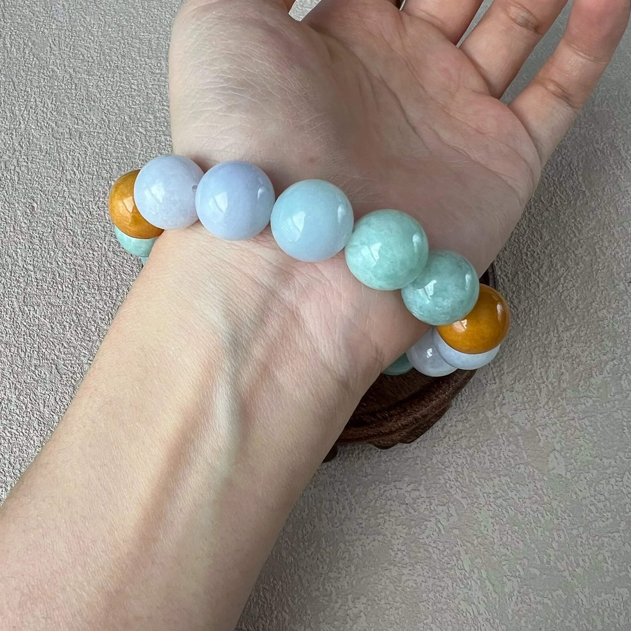 13.5 mm Jadeite Jade Light Lavender Purple and Green Yellow Bracelet, LZG-0822-3335705