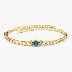 14k Cuban Link Bracelet w/ Bezel Setting London Blue Topaz