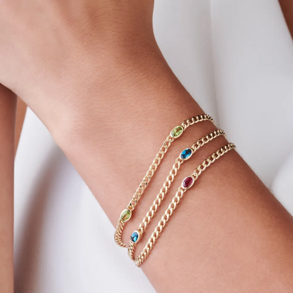 14k Cuban Link Bracelet w/ Bezel Setting London Blue Topaz
