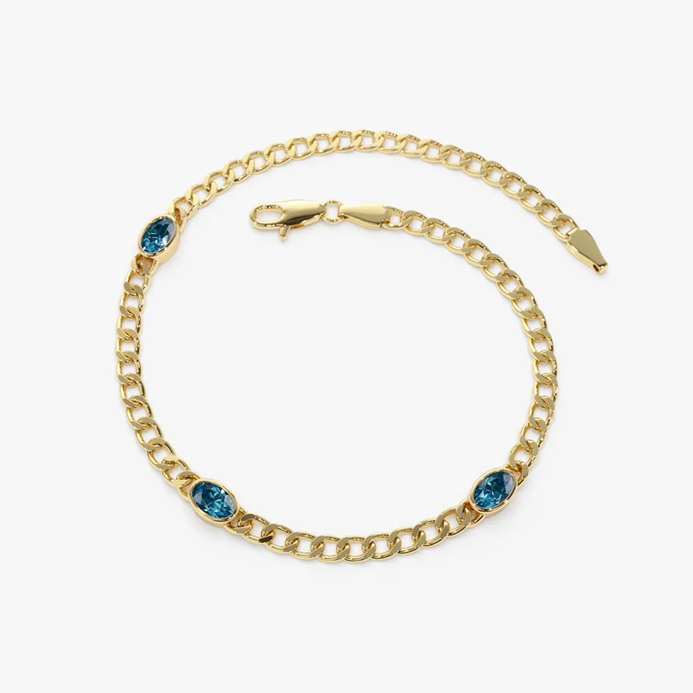 14k Cuban Link Bracelet w/ Bezel Setting London Blue Topaz