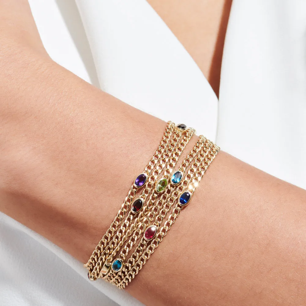 14k Cuban Link Bracelet w/ Bezel Setting London Blue Topaz