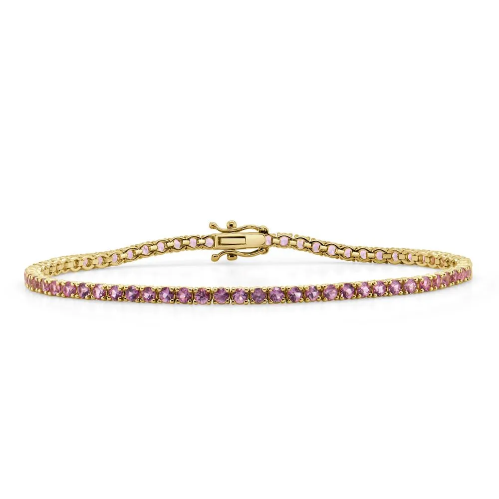 14k Gold & Pink Sapphire Tennis Bracelet - 4.21ct