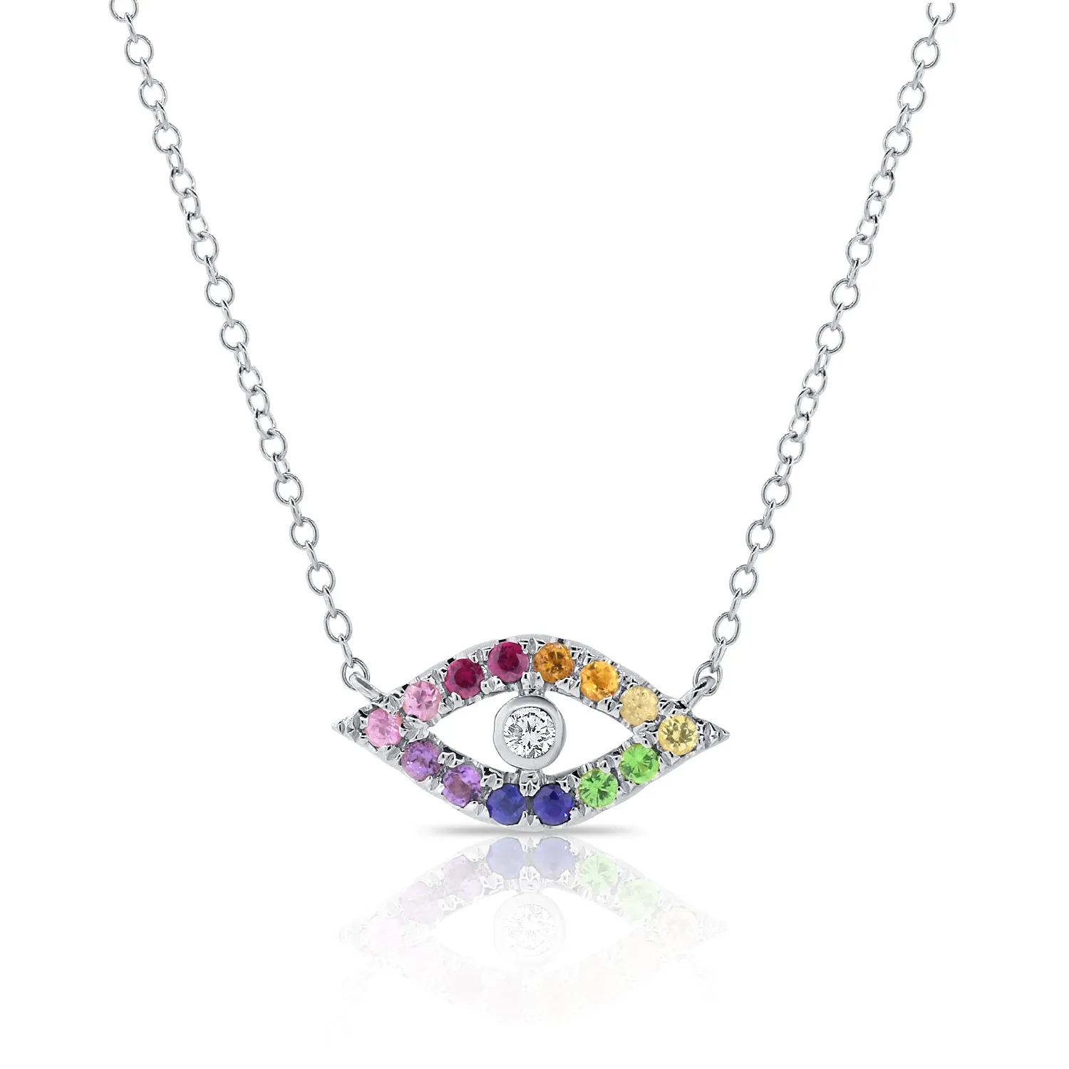 14k Gold & Rainbow Sapphire Evil Eye Necklace