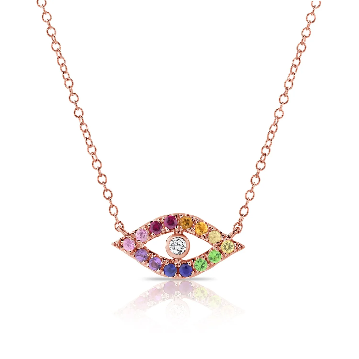 14k Gold & Rainbow Sapphire Evil Eye Necklace