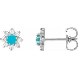 14K Gold Natural Turquoise & 1/8 CTW Natural Diamond Flower Earrings
