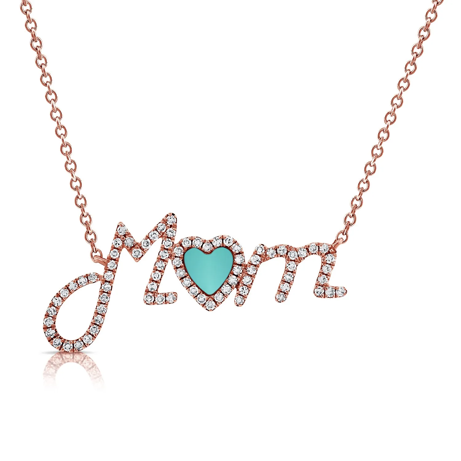 14K Gold Turquoise & Diamond Mom Necklace