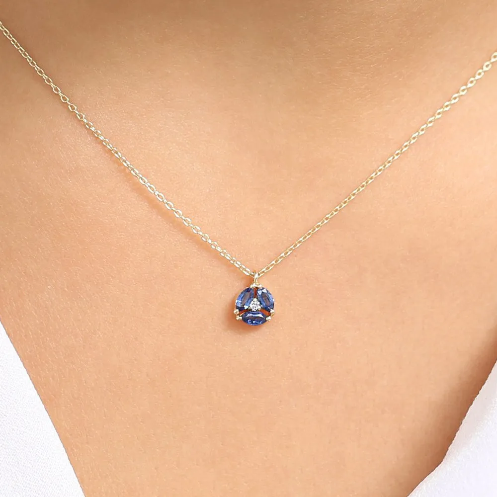 14K Marquise Sapphire Cluster Necklace