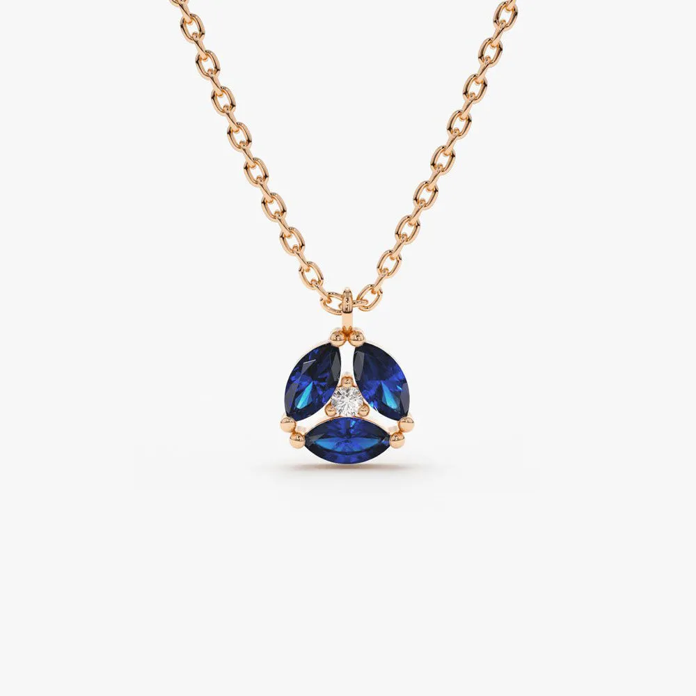 14K Marquise Sapphire Cluster Necklace