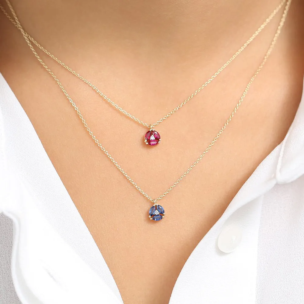 14K Marquise Sapphire Cluster Necklace