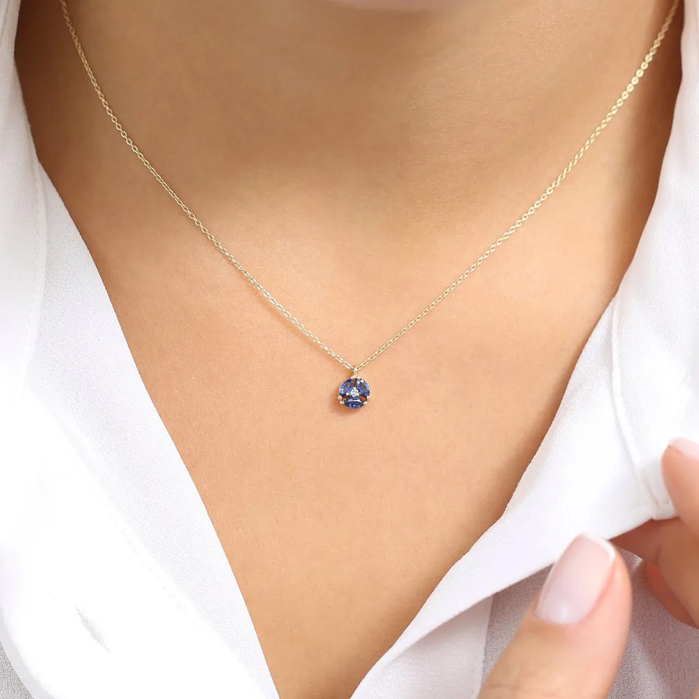 14K Marquise Sapphire Cluster Necklace