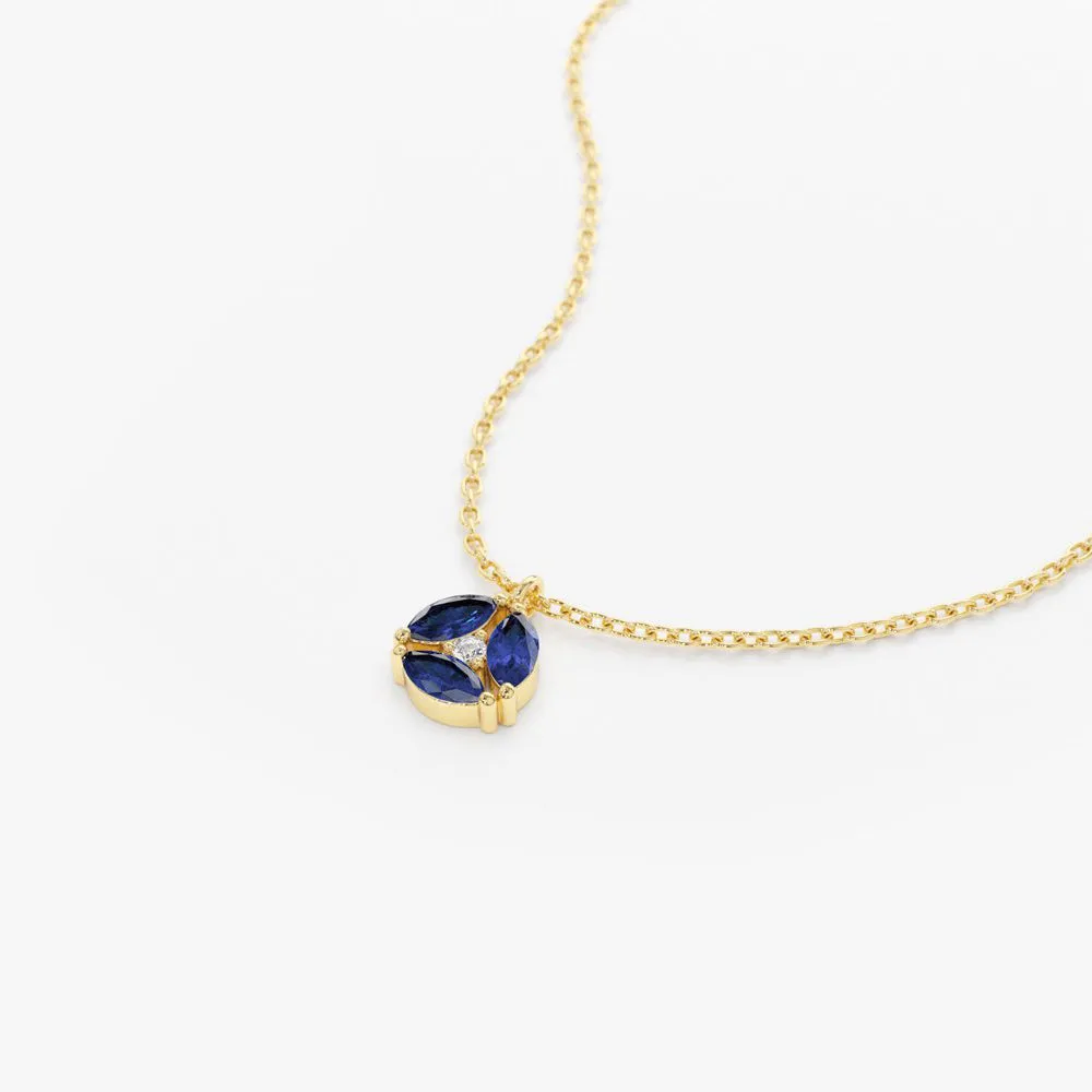 14K Marquise Sapphire Cluster Necklace