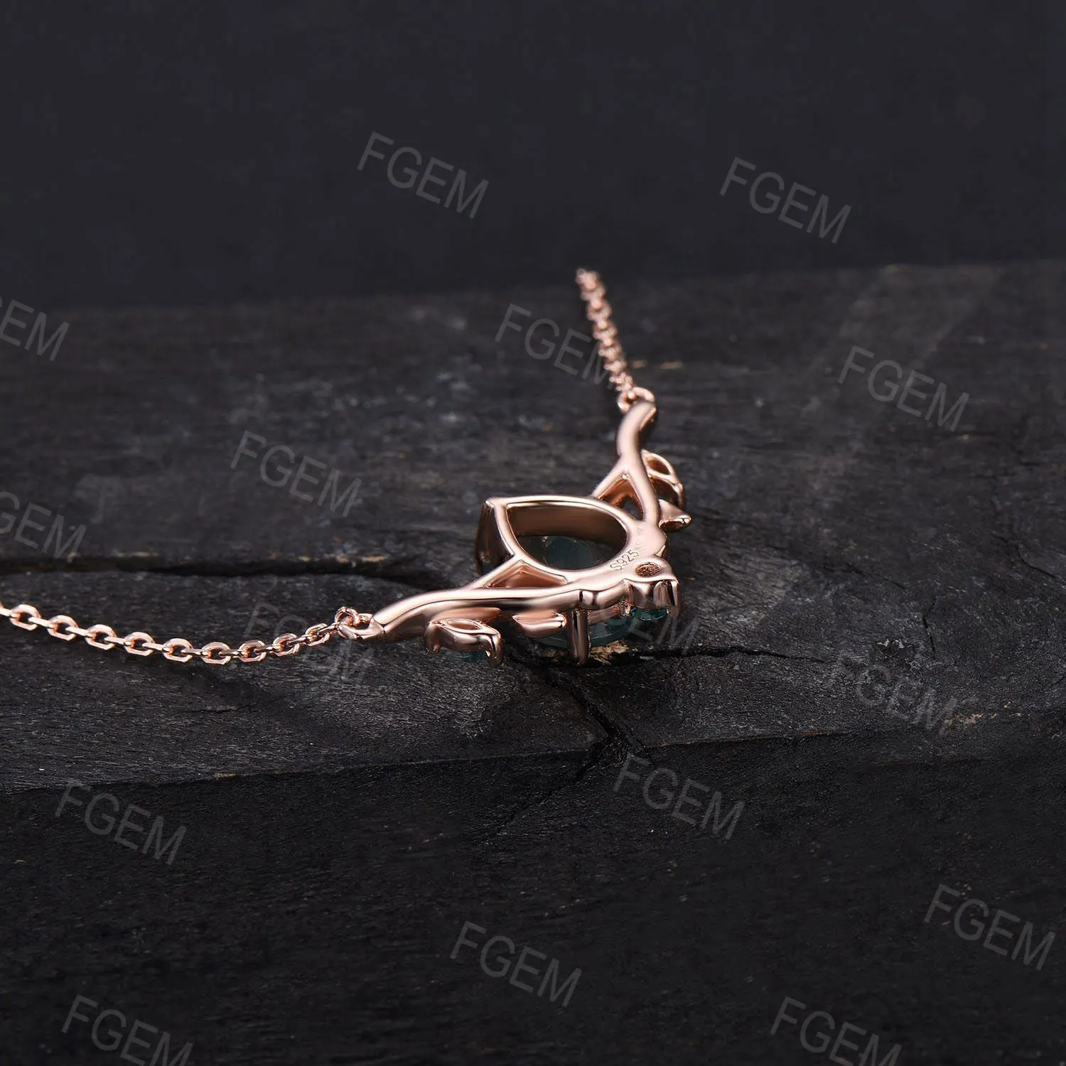 14k Rose Gold Leaf Wedding Necklace Vintage Teardrop Purple Sapphire Necklace Nature Inspired Olive Leaf Branch Necklace Anniversary Jewelry