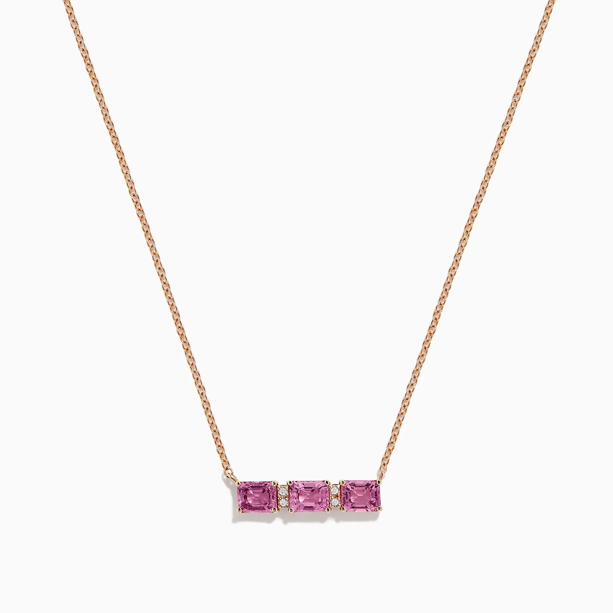 14K Rose Gold Pink Sapphire and Diamond Bar Necklace