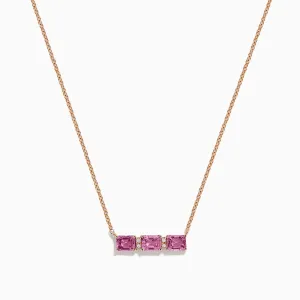 14K Rose Gold Pink Sapphire and Diamond Bar Necklace